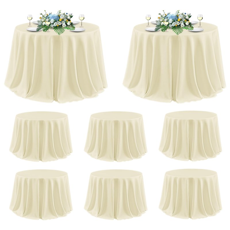 sancua Round Tablecloth 120 Inch Diameter, 8 Pack - Circle Polyester Fabric Table Cloth for Party Reception Banquet Birthday, Washable Formal Table Cover (Fit 48-96 Inch Tables), Beige
