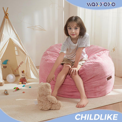 MAXYOYO Bean Bag Chair Bed for Kids, Convertible Bean Bag Folds from Lazy Chair to Floor Bed, Machine Washable Corded Fabric, Stuffed Floor Sofa Couch for Boys and Girls, Pink