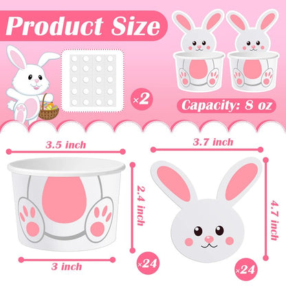 Suclain 24 Pack Easter Bunny Snack Cups 8 oz Easter Party Paper Treat Bowls Disposable Bunny Dessert Cups Small Holiday Kids Party Cups for Party Favors Decorations Supplies