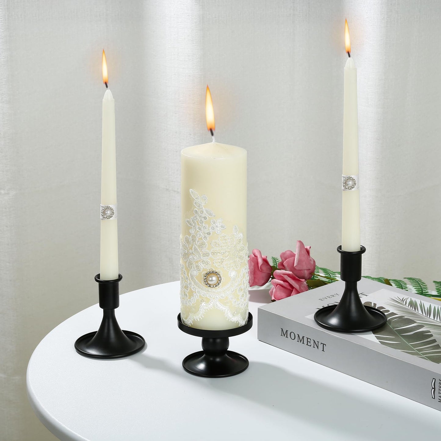 Unity Candle Holder - Black Unity Candle Holders for Weddings, Metal Black Unity Candlestick Holder Set of 3, Decorative Unity Candle Stand for Wedding Ceremony Table Centerpiece Decoration Gift