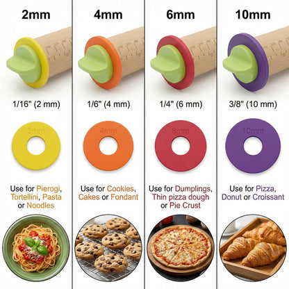 forusom Rolling Pin With Thickness Rings, Adjustable Wooden Rolling Pin Set, 17 inch Rolling Pins for Baking, Biscuit, and Dough Kneading, Pizza Dough, Paster Roller