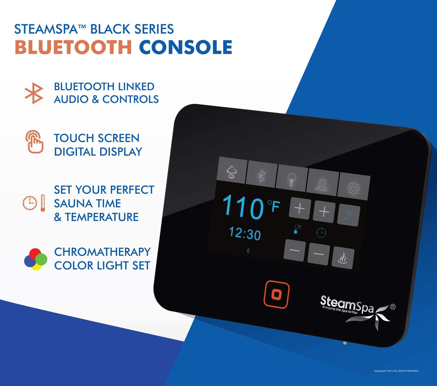 SteamSpa Generator with Quick Start Continuous Steam Technology, Wi-Fi, Bluetooth and Autodrain | 15kW Steam Generator with Gold Steam Head with Aromatherapy Reservoir | RVB1500GD-A