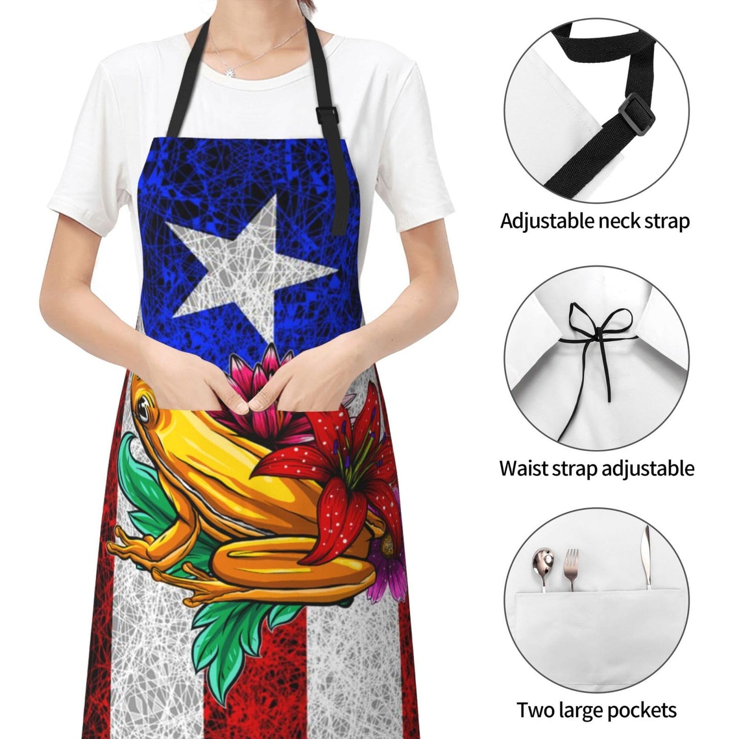 ROSIHODE Puerto Rico Flag Apron,Home Kitchen Cooking Baking Gardening Aprons With Large Pockets for Women Men