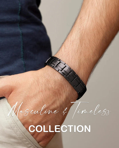 Feraco Copper Bracelet for Men 4 Elements Magnetic Bracelets Elegant 99.99% Solid Copper Jewelry with Magnets (Black)