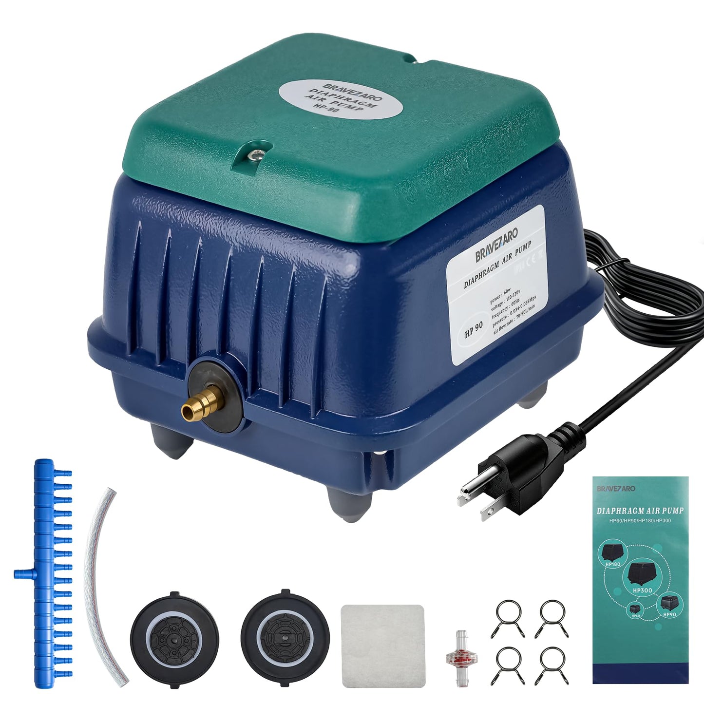 Upgraded HP-90 Pond Aerator/Septic Tank Linear Air Pump, Powerful 1350GPH Aeration System, Linear Air Pump for Oxygenation, for Koi Ponds/Aquariums/Wastewater Treatment/Fish Farms/Seafood Restaurants