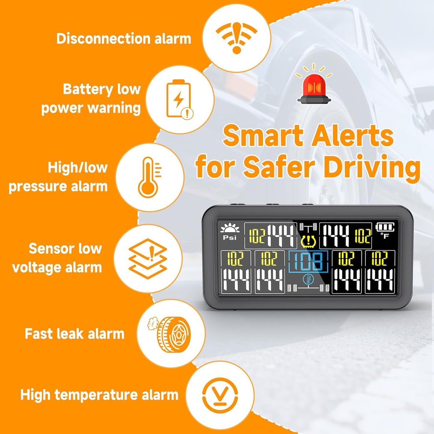 GEARGO 𝟐𝟎𝟐𝟔 𝐔𝐩𝐠𝐫𝐚𝐝𝐞𝐝 Tire Pressure Monitoring System, TPMS with Solar & USB-C Dual Charging, 4 External Sensors (0–99 PSI), 6 Alarm Modes, Color LCD Display for RV/Trailer/Truck/SUV