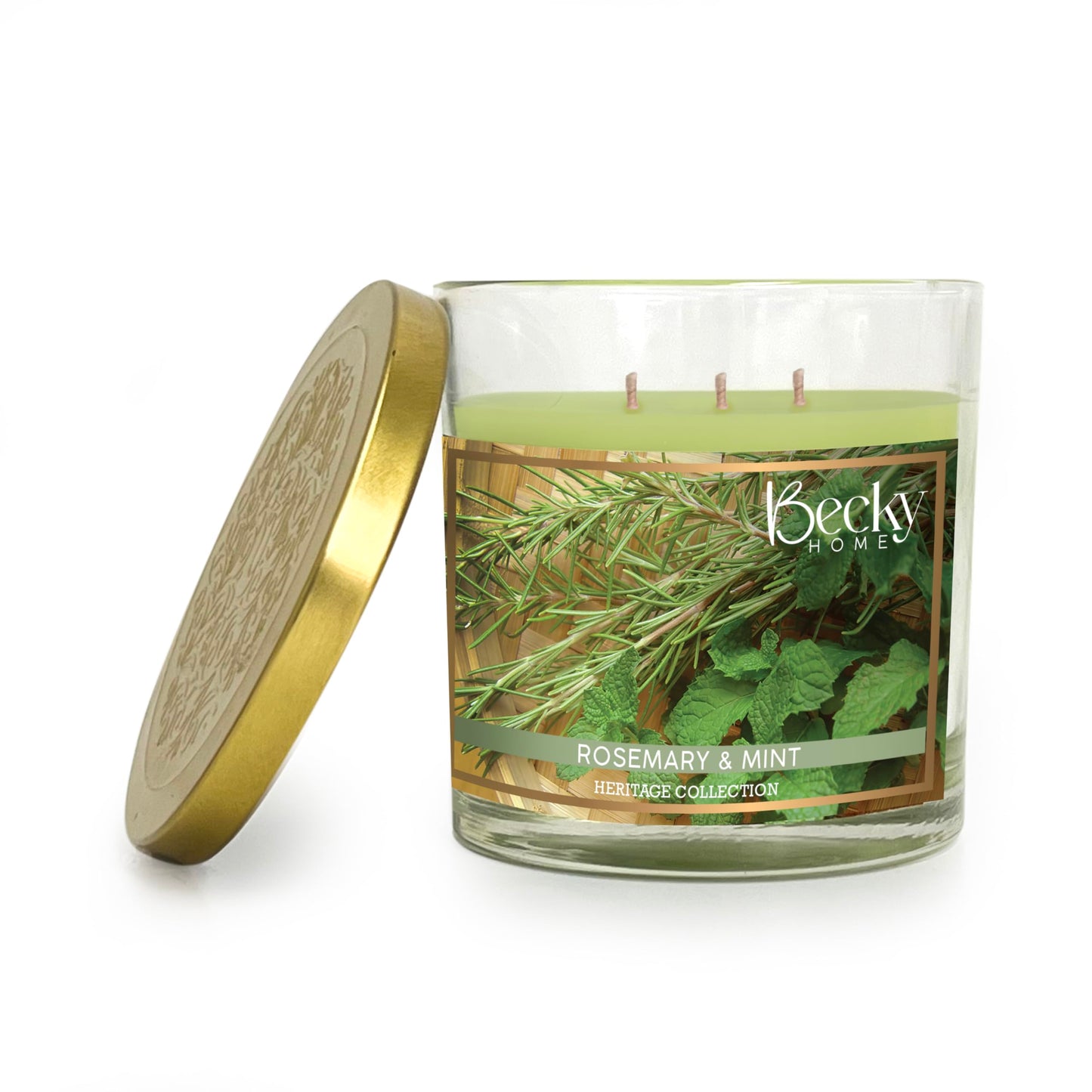 Becky Home 3 Wick Candle, 14.5oz Rosemary Mint Candle, 3 Wick Candles, Big Candle, Three Wick Candles, Candles 3 Wick