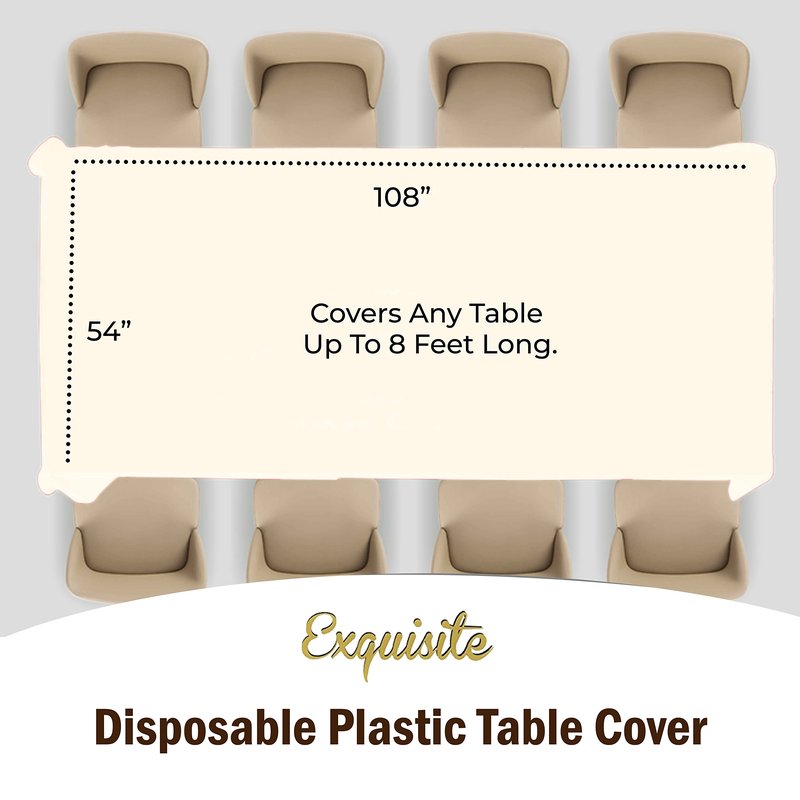 Exquisite Party Solids 6-Pack Premium Plastic Tablecloth 54in. x 108in. Rectangle Plastic Table Cover - Ivory