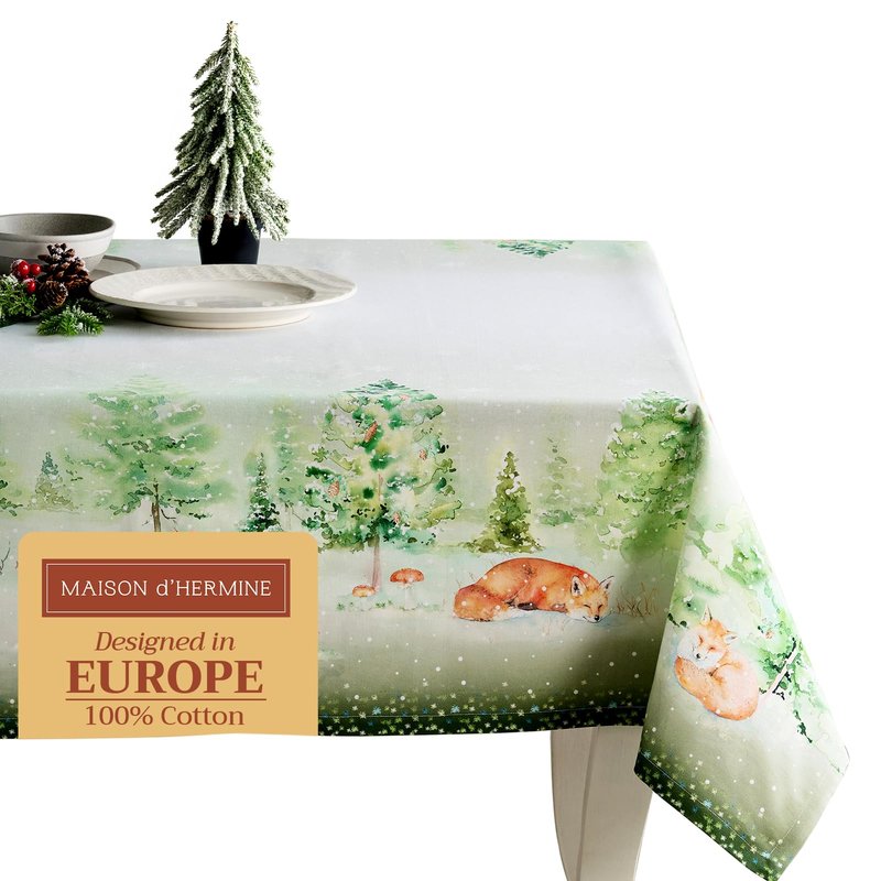 Maison d' Hermine Table Cloth Square Table 100% Cotton 54 x 54 Inches Fall Tablecloth Reusable Everyday Use for Thanksgiving Christmas Decorations Dining Farmhouse Party (Winter Mornings)