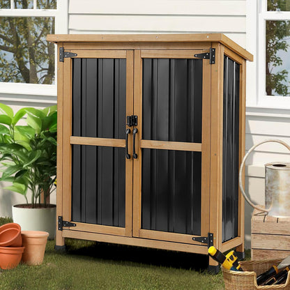 PetsCosset Weatherproof Outdoor Storage Cabinet - Lockable Wood & Metal Garden Shed for Tools & Pool Accessories