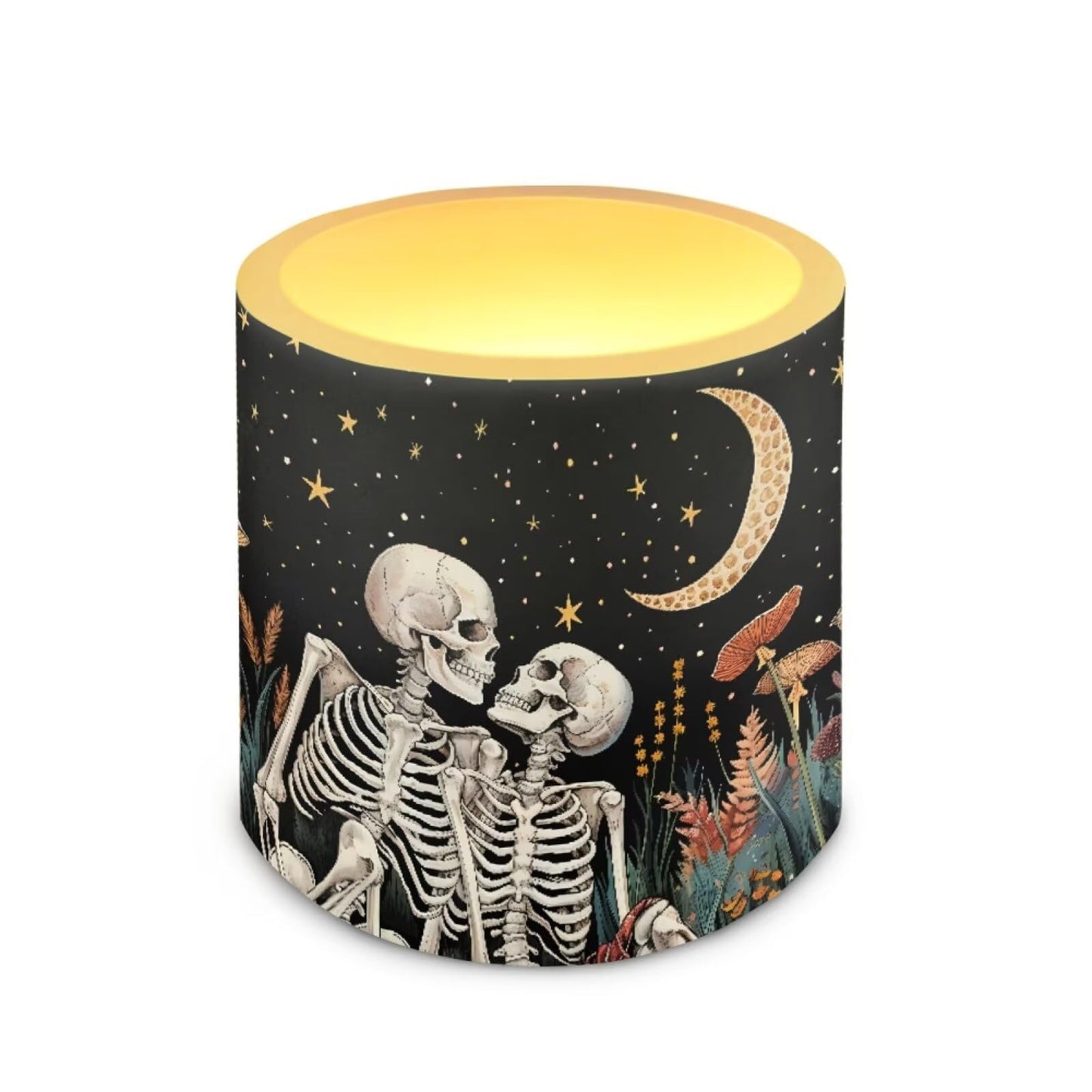 Merkmak Pack of 4 Flameless Candles Battery Operated Candles with Remote and Timer Flickering LED Elictric Pillar Tealights for Indoor Outdoor Decorations, Moon Skeleton