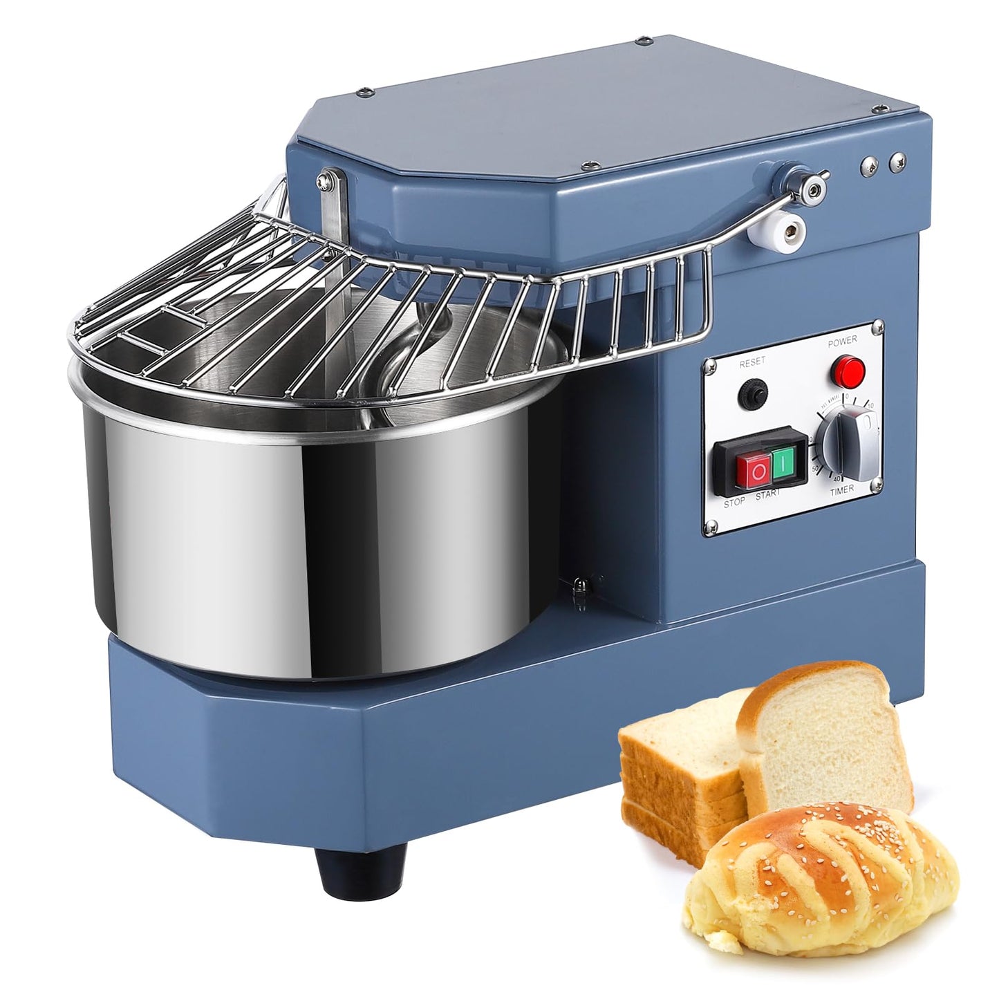 Commercial Dough Mixer 8.5QT with Timer Function, 450W Commercial Food Mixer Dual Rotating Dough Kneading Machine with Food-grade Stainless Steel Bowl, Security Shield
