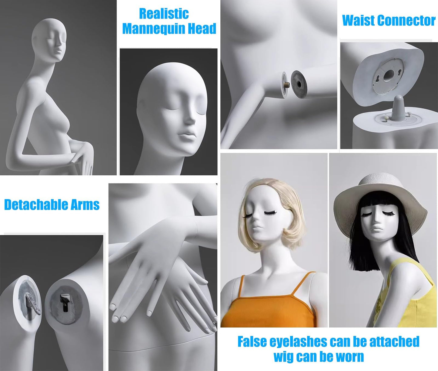 Matte White Female Mannequin with Head, Tall Detachable Dress Form Dummy for Home, Online Shop & Retail Display - Perfect Torso Body(Style4)