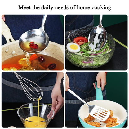 Stainless Steel Kitchen Utensils Set 40 Pieces, Cooking Utensil Set with Utensils Holder, Kitchen Gadgets Kitchen Essentials New Home, House, Appartment Must Have, Metal Spatula Set