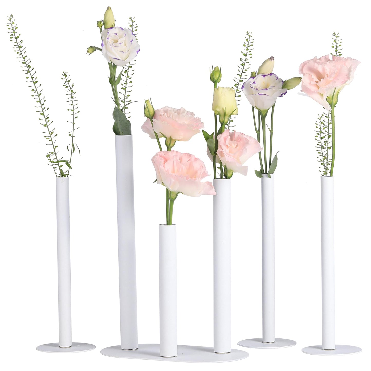 Morapin Cylindrical Set with Magnetic Base vase, Suitable for Fresh and Dried Flower Branches or Artificial Flowers, Desktop Center Decoration, Modern Style - White (6-Piece Stainless Steel vase Set)
