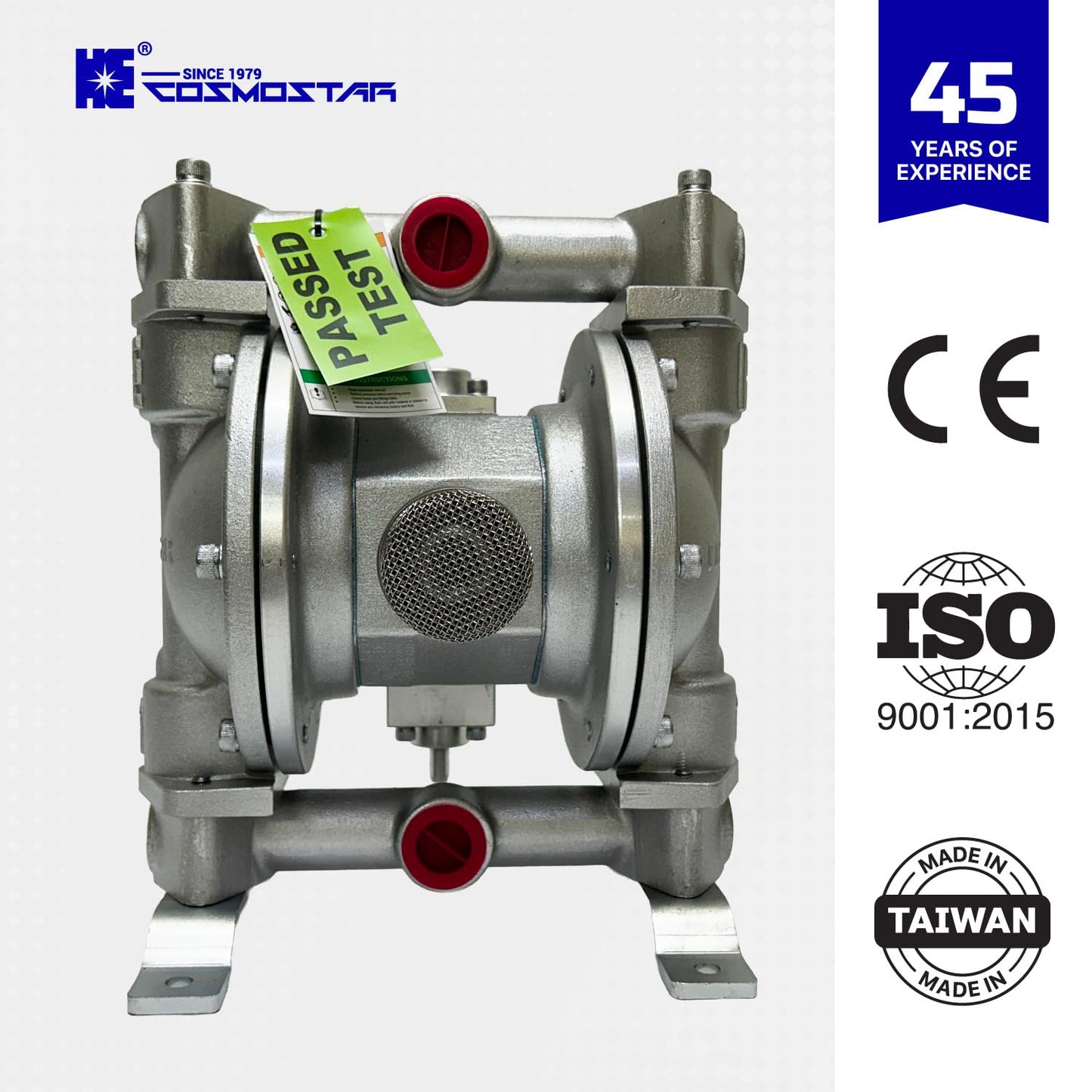 COSMOSTAR D0903 3/4" Double Air Diaphragm Pump, Aluminum Body, Teflon Ball, seat and Diaphragm, Pump Muffler, Pump, Chemical Pump, Waste Oil Pump, Pneumatic Oil Pump, Diaphragm Pumps