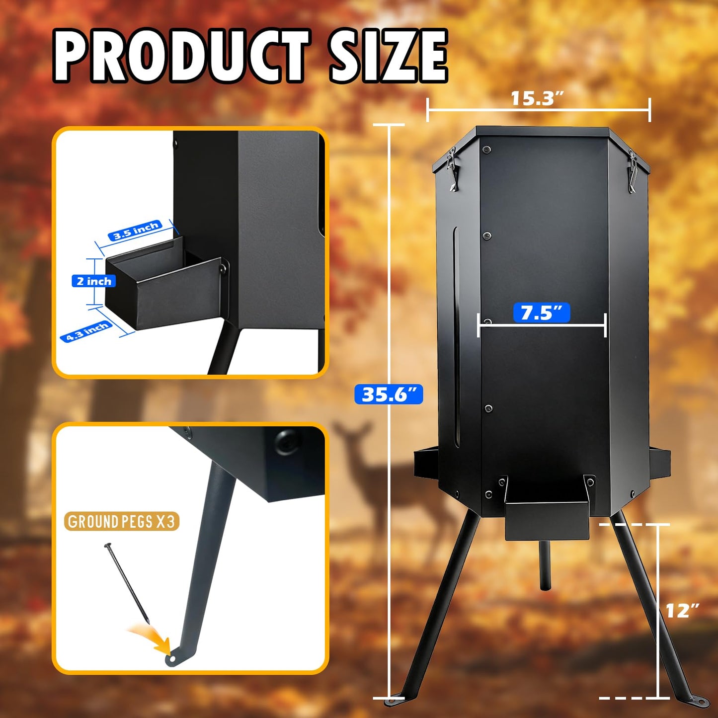 NULTRUMA 80 lbs Galvanized Steel Gravity Deer Feeder | Weatherproof & Anti-Rust Wildlife Game Feeder with 3 Feeding Trays & 3-Leg Stand | Automatic Corn Dispenser for Deer, Goats, Horses