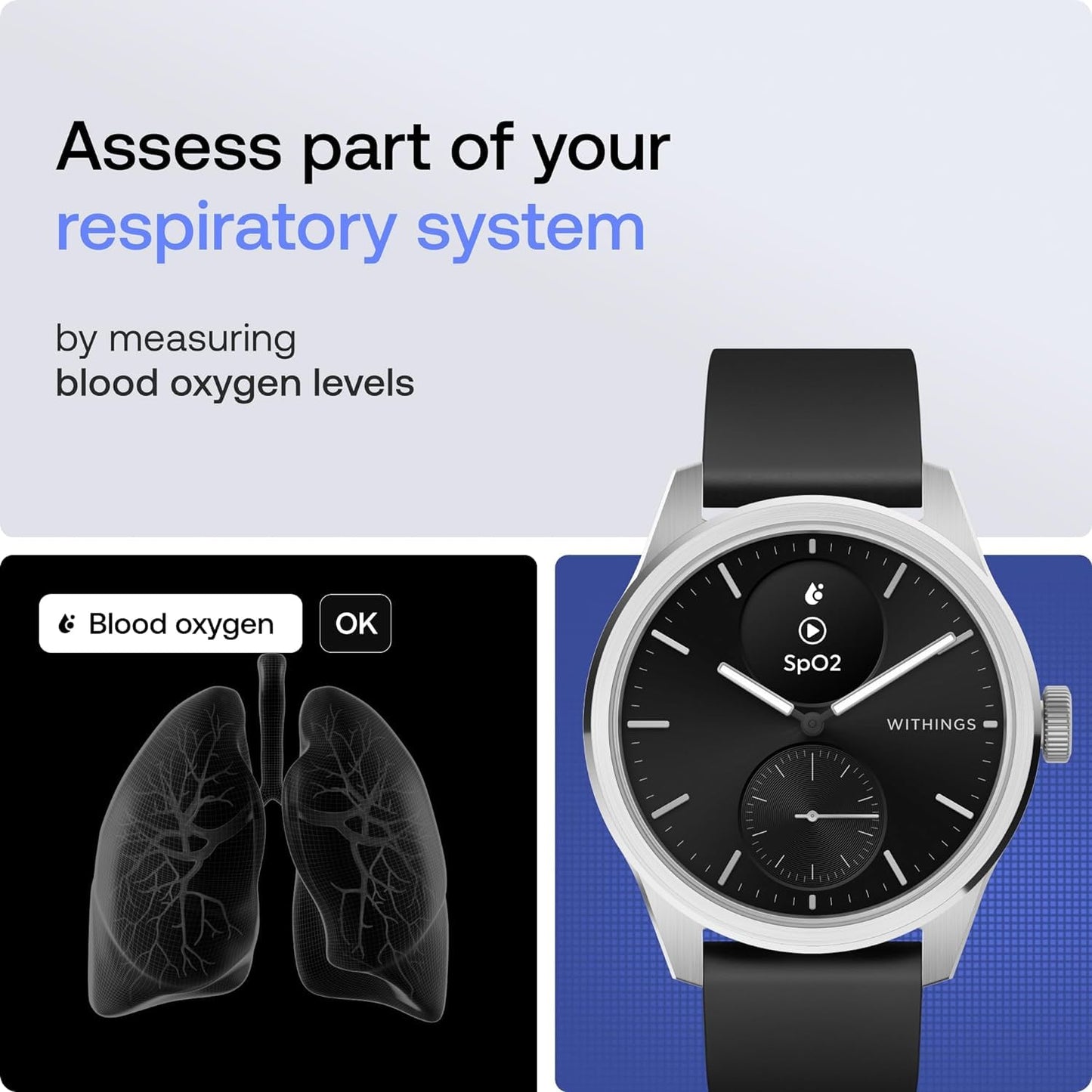 WITHINGS ScanWatch 2 - Women's Men's Health Smartwatch, ECG, SpO2, Temperature, Sleep Tracking, Respiratory Health, Waterproof, 30-Day Battery, 30-Day Battery, Android & iOS