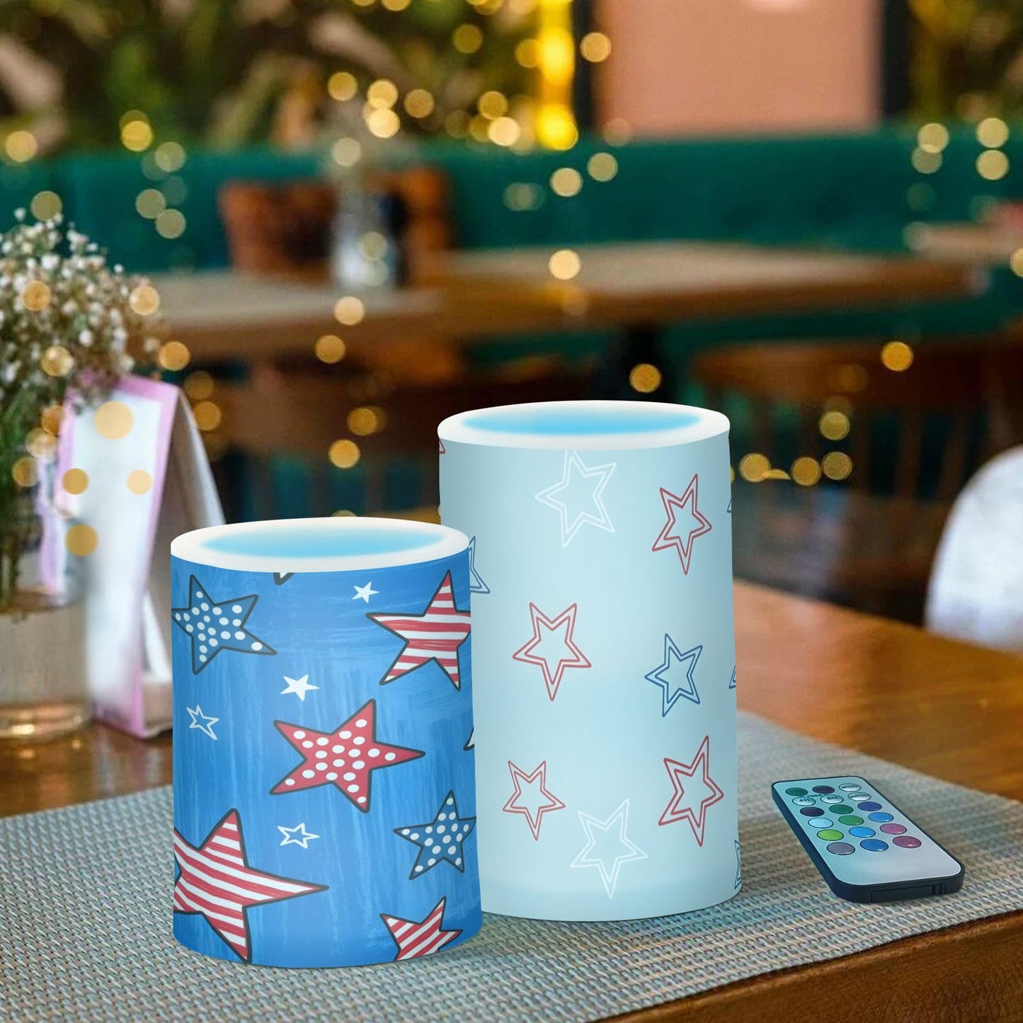 JULYTO Flameless Candles with Remote and Timer Navy Blue Fluid Ink Marble Battery Operated Candles Set of 2 Sparkling Flickering Pillar Led Fake Candles for Halloween Christmas Wedding Decor