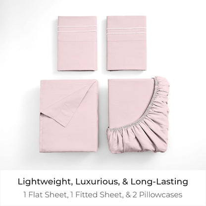 Mellanni Queen Sheets Set - 4 PC Hotel Luxury Bedding | Extra Soft, Cooling & Stain Resistant (Blush Pink)