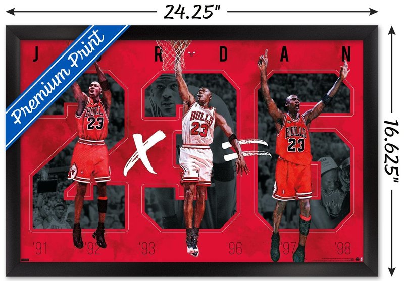 Trends International Michael Jordan - Six Wall Poster, 14.725" x 22.375", Black Framed Version