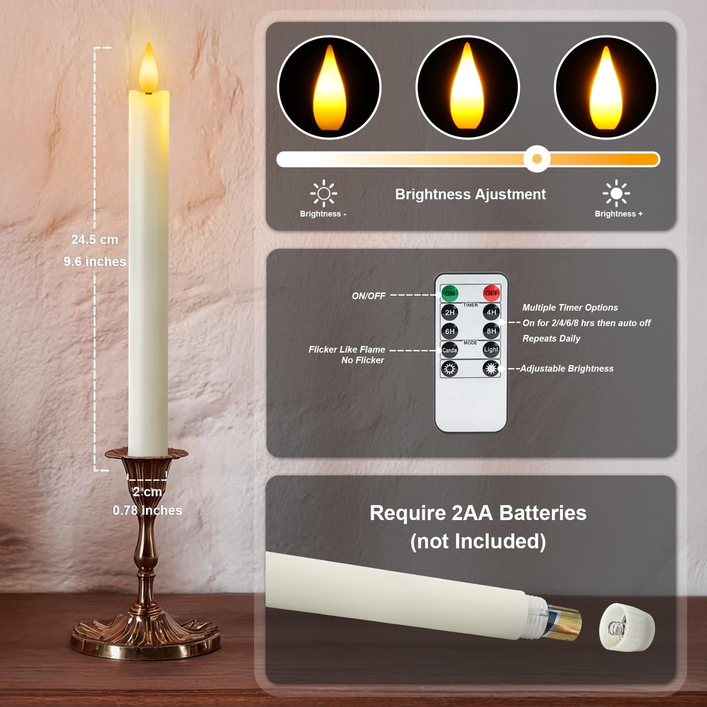 Meigic 6 Pcs Flameless Taper Candles with Remote Timer, Battery Operated Window Candles, 9.6 inches White Plastic LED Candlesticks, for Halloween Christmas Church Wedding Decor