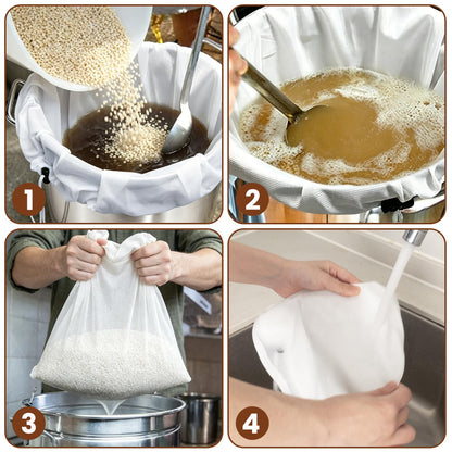 MONKKINO 4pcs Brew Bags, Extra Large 250 Micro Fine Mesh Strainer Bag, Reusable Drawstring 10 Gallon Filter Bag for Home Brewing, Kitchen Straining for Beer, Wine, Cold Brew, Jelly, 22x26