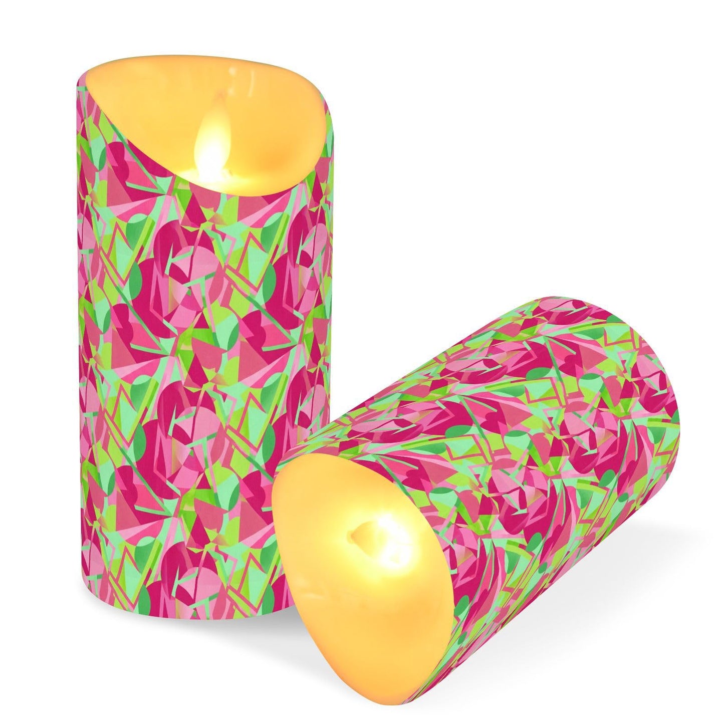 Yoogain Tabletop Flameless Candles Set of 2 Remote Timer Wax Fake Candles for Dining Table Modern Abstract Pattern