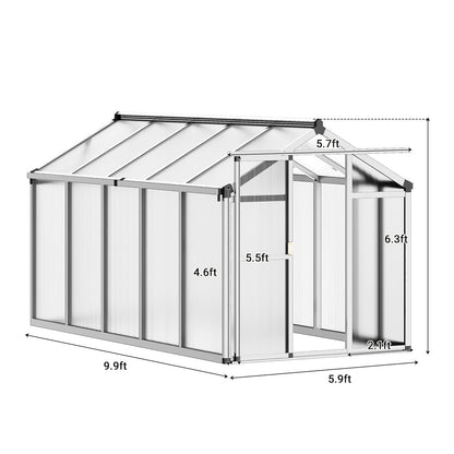 6x10 ft Outdoor Polycarbonate Greenhouse, Durable Aluminum Frame with Lockable Door, Adjustable Roof Vent, Ideal for Backyard, Patio, or Garden, All-Weather Green Houses for Outside Plant Growing