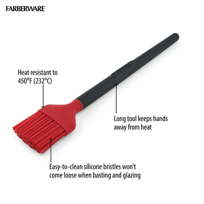 Farberware Barbecue Silicone and Plastic Basting Brush, 11.1-Inch, Red and Black