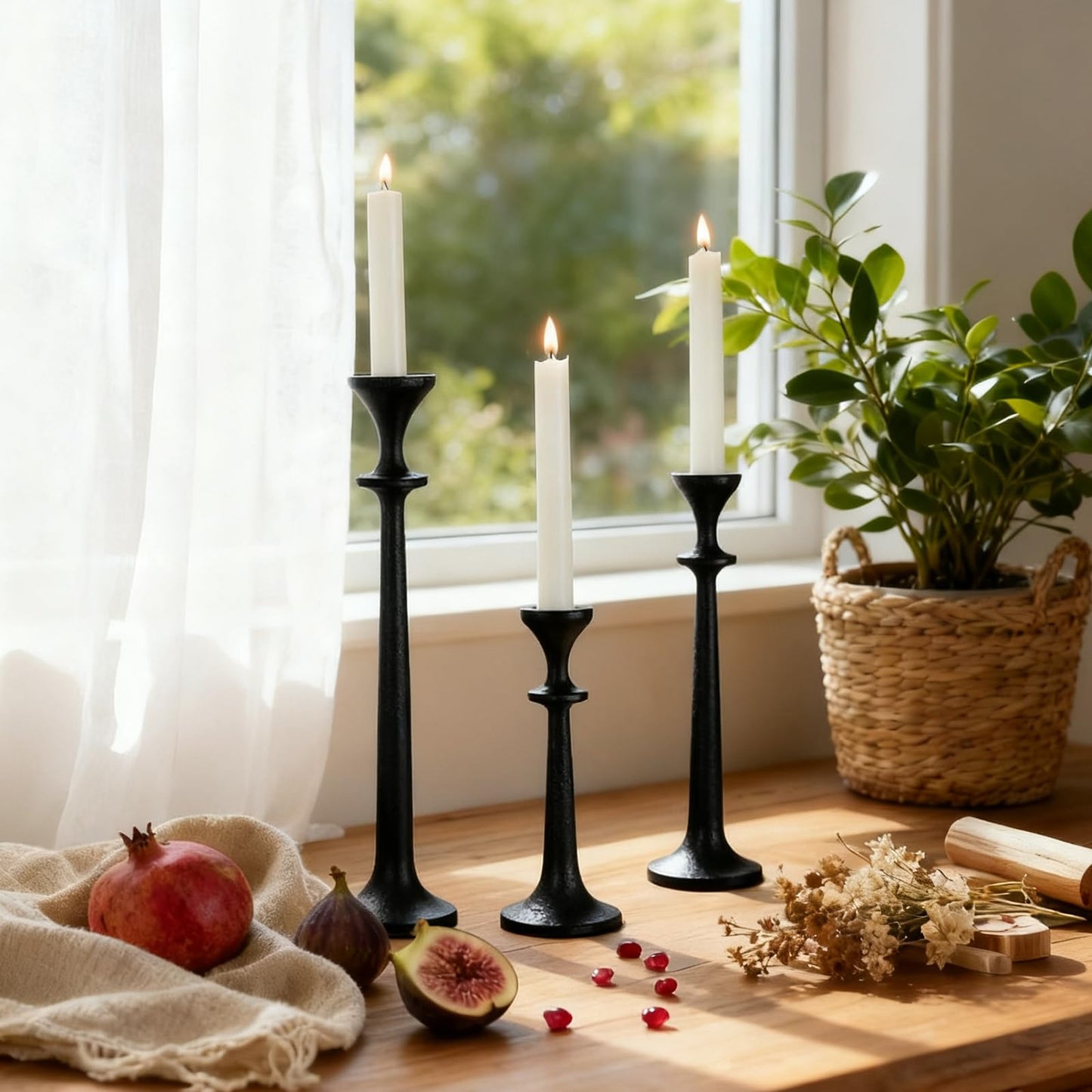 Black Taper Candle Holders Set of 3 Heavy Cast Iron Black Candlestick Holder for Table Centerpiece Modern Decorative Tapered Candle Stand Tall Set for Home Decor Fireplace Wedding Halloween Christmas