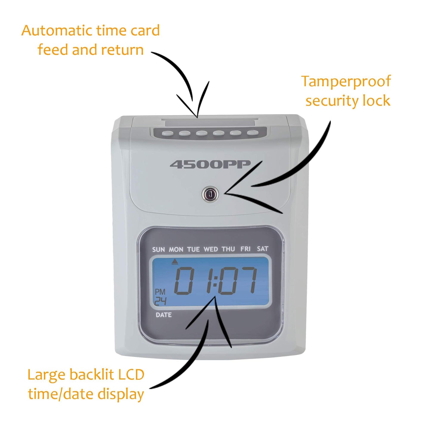 Nile Products - 4500PP Electronic Calculating Time Clock, Employees in/Out Time Tracker, Small Business Punch Pack Bundle Includes: 25 Time Cards,1 Ink Ribbon and 2 Security Keys
