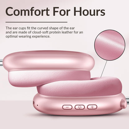Wentronic Y02 Active Noise Cancelling Headphones,60H Battery,5 EQ Music Modes,Hi-Res Audio,Deep Bass,Foldable Wireless Over Ear Bluetooth 5.4 Headset,Breathable Leather Earpads (Pink)