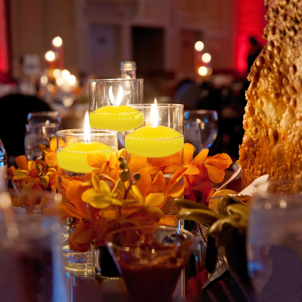 Citronella Floating Candles for Cylinder Vases, 24 Pack 2 Inches Yellow Water Candles for Centerpieces at Wedding Dinner Party Spa Treatments