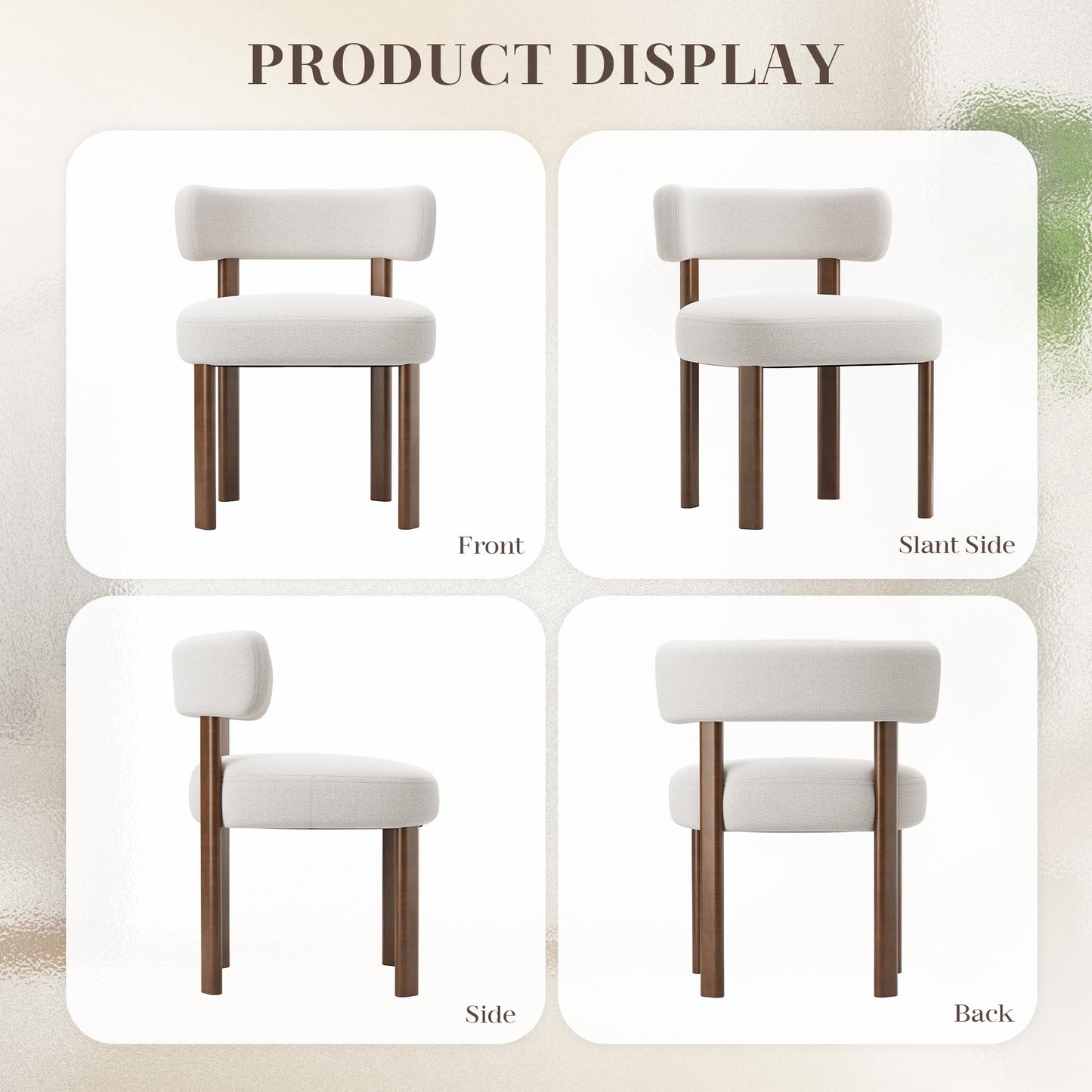 smartue Wooden Dining Chairs Set of 6, Upholstered Kitchen Chairs with Solid Wood Legs, Mid Century Dining Room Chair with Ergonomic Curved Backrest for Kitchen Dining Vanity, Beige