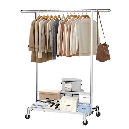 mahumahu Clothes Rack, 480LBS Clothing Rack with Wheels & Shelf, Rolling Racks for Hanging Clothes Portable Adjustable Garment Racks