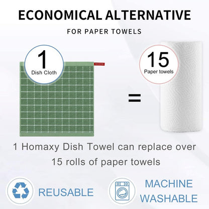 Homaxy 100% Cotton Terry Kitchen Dish Cloths, Ultra Soft and Absorbent Dish Towels for Kitchen, Suitable for Drying and Washing Dishes, 24 Pack, 12 x 12 Inches, Grass Green