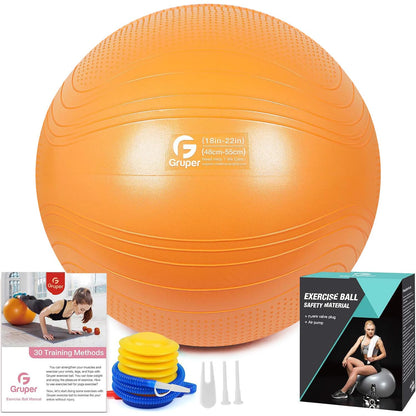 Gruper Yoga Ball, Multiple Sizes Non Slip Exercise Ball for Workout, Birthing, Balance, Stability, Pregnancy, 2200LB Capacity, Anti Burst Chair for Home and Office, Includes Quick Pump & Fitness Guide