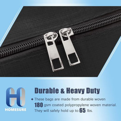 HOMESURE 8 Pack Large Strong Bags with Zippers & Carrying Handles - Water-Resistant - Heavy Duty Storage Tote for Space Saving, Fold Flat, Alternative to Moving Box (Black)