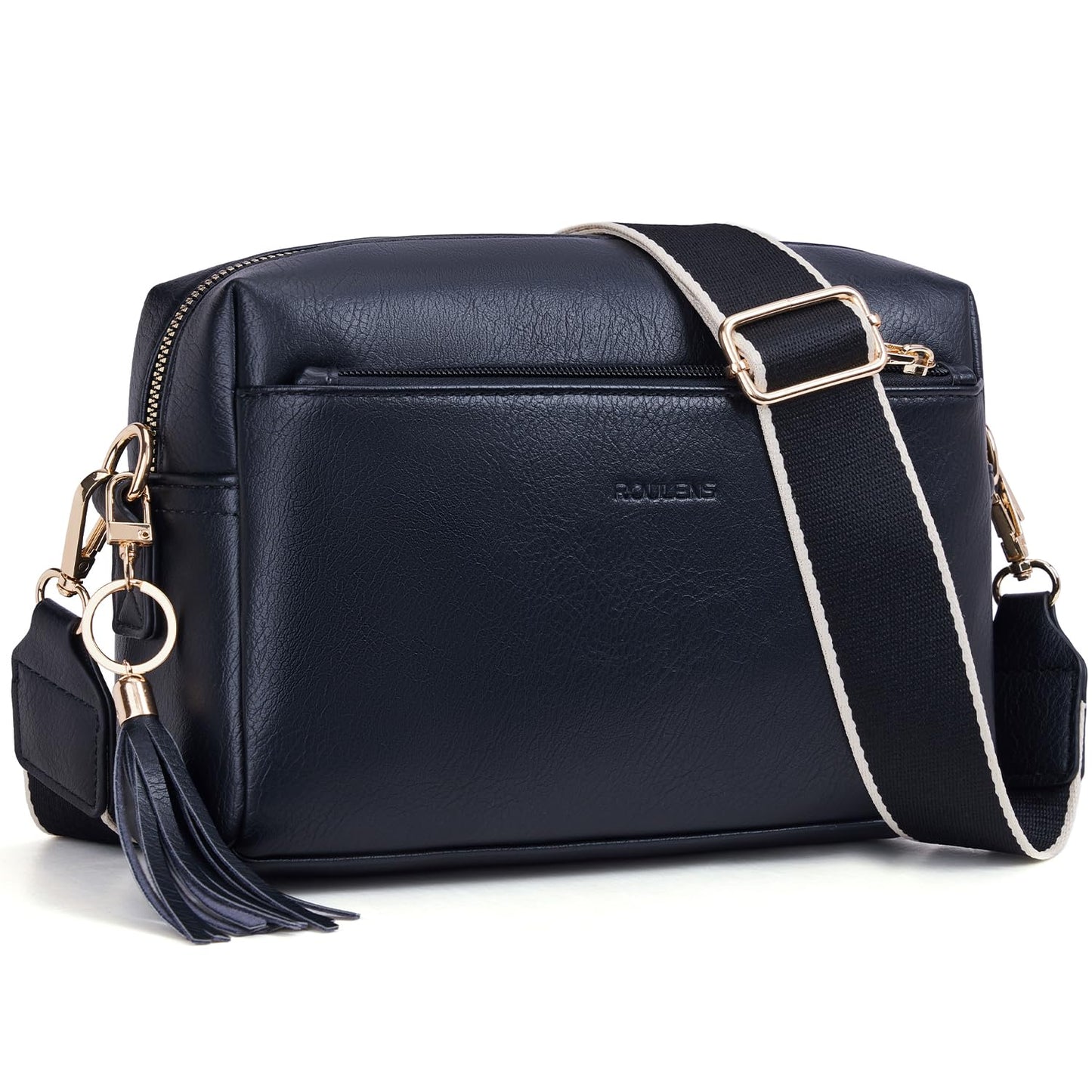 Roulens Triple Zip Small Crossbody Bag for women,Wide Strap Cell Phone Purse Shoulder Handbag Wallet with Credit Card Slots