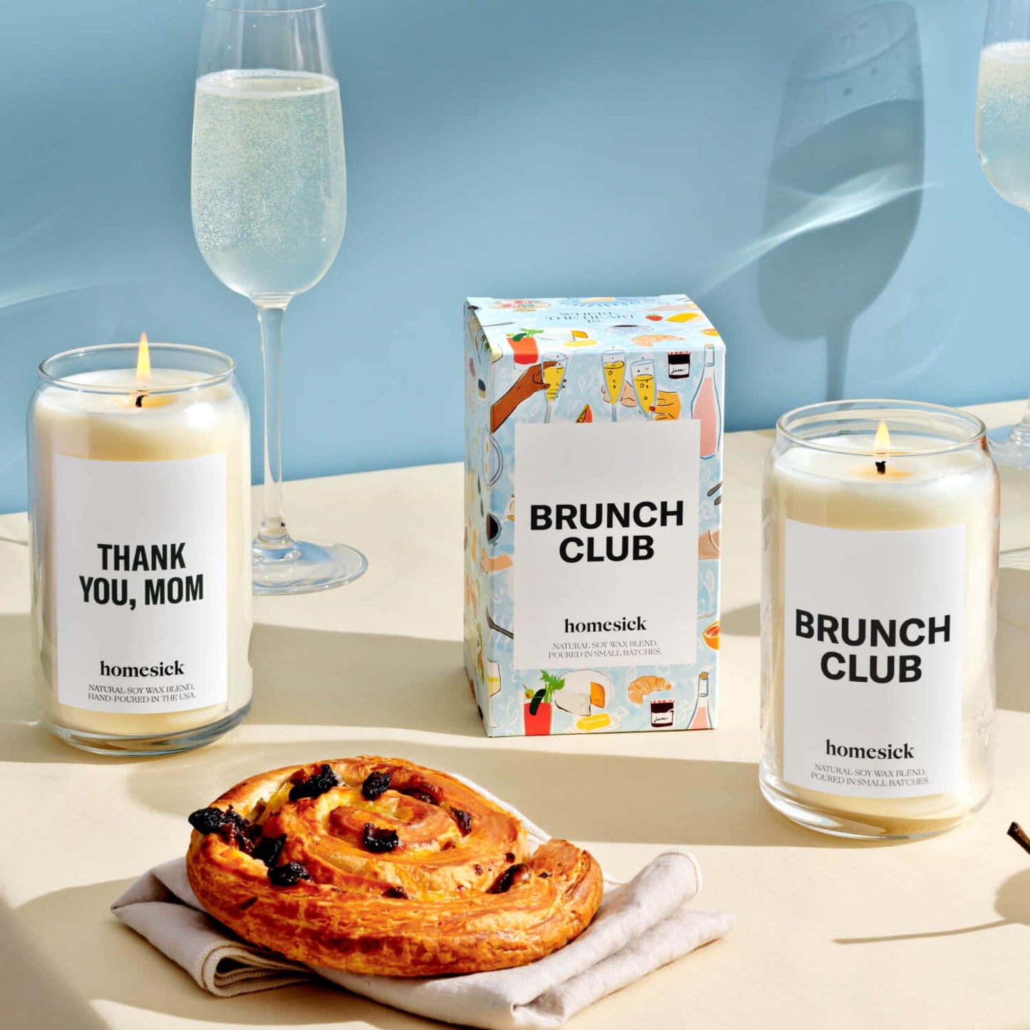 Homesick Scented Candles for Home (Brunch Club) - 13.75 oz Long-Lasting Soy Wax Blend Jar Candle Gifts for Women & Men, 60-80 Hours Burn Time - Notes of Pomegranate Juice, Wild Berries & Prosecco