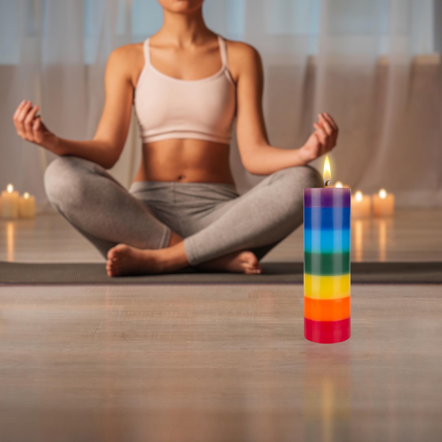 Mega Candles Unscented Multi Color Solid Pillar Chakra Candles, Hand Poured Premium Wax Candle 3 Inch x 9 Inch, 100% Cotton Wick, Positive Healing Energy, Meditation, Relaxation, Reiki, Yoga