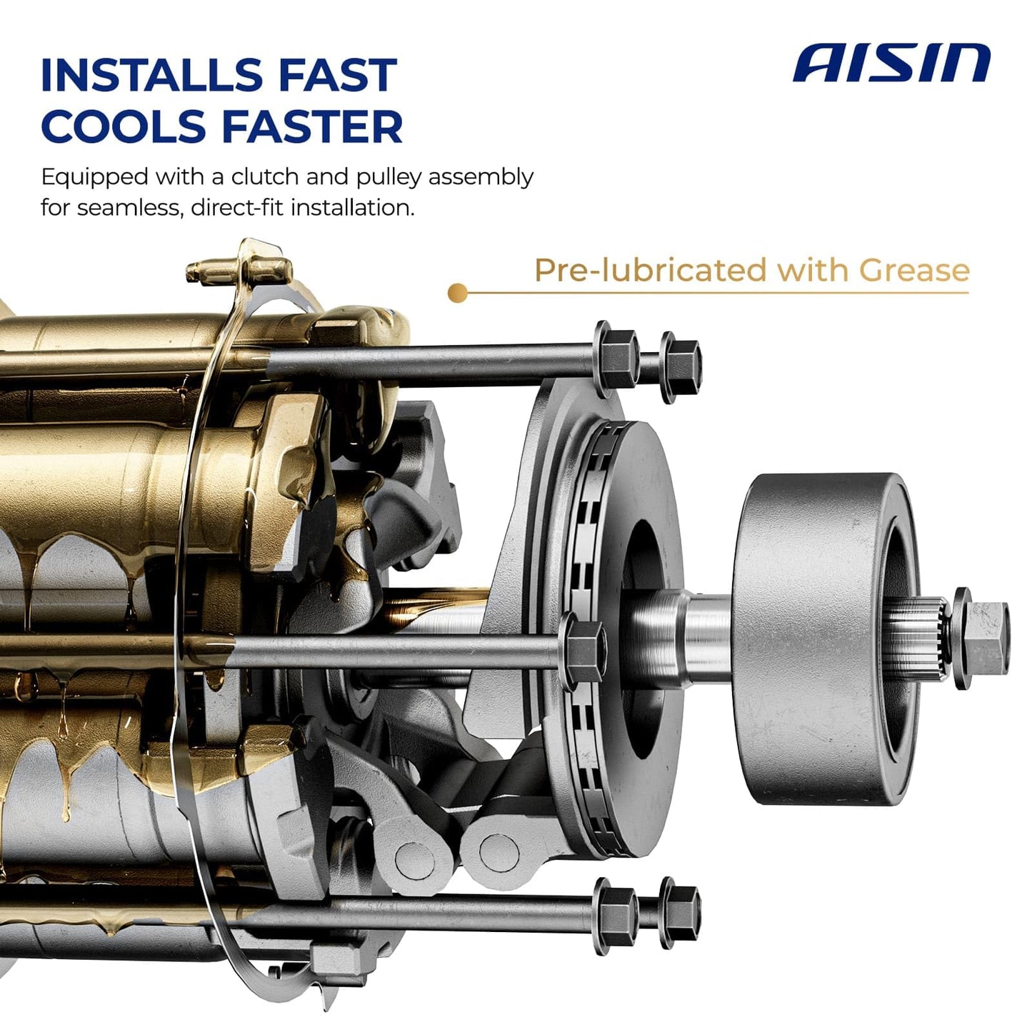 AISIN AFTERMARKET ACCT-00714 Air Conditioner AC Compressor - Compatible with Toyota RAV4 2009-2012 2.5L, Camry 2012-2017 2.5L, Sienna 2011-2013 2.7L - with 6-Pulley Groove, with Clutch