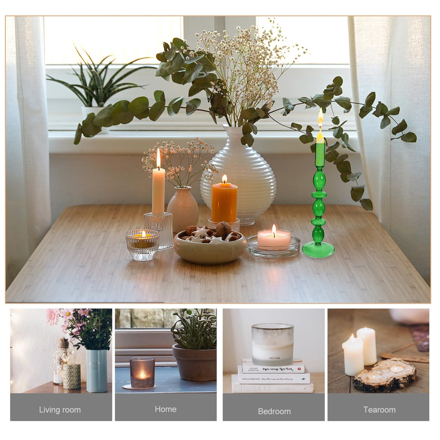ULTNICE 1 Pc Romantic Retro Candle Holder Glass Candlesticks Home Candle Holder Dinner Candlestick Desktop Decor, Dark Green, MUC4N72291016MDR3HFC, 26.5x9cm