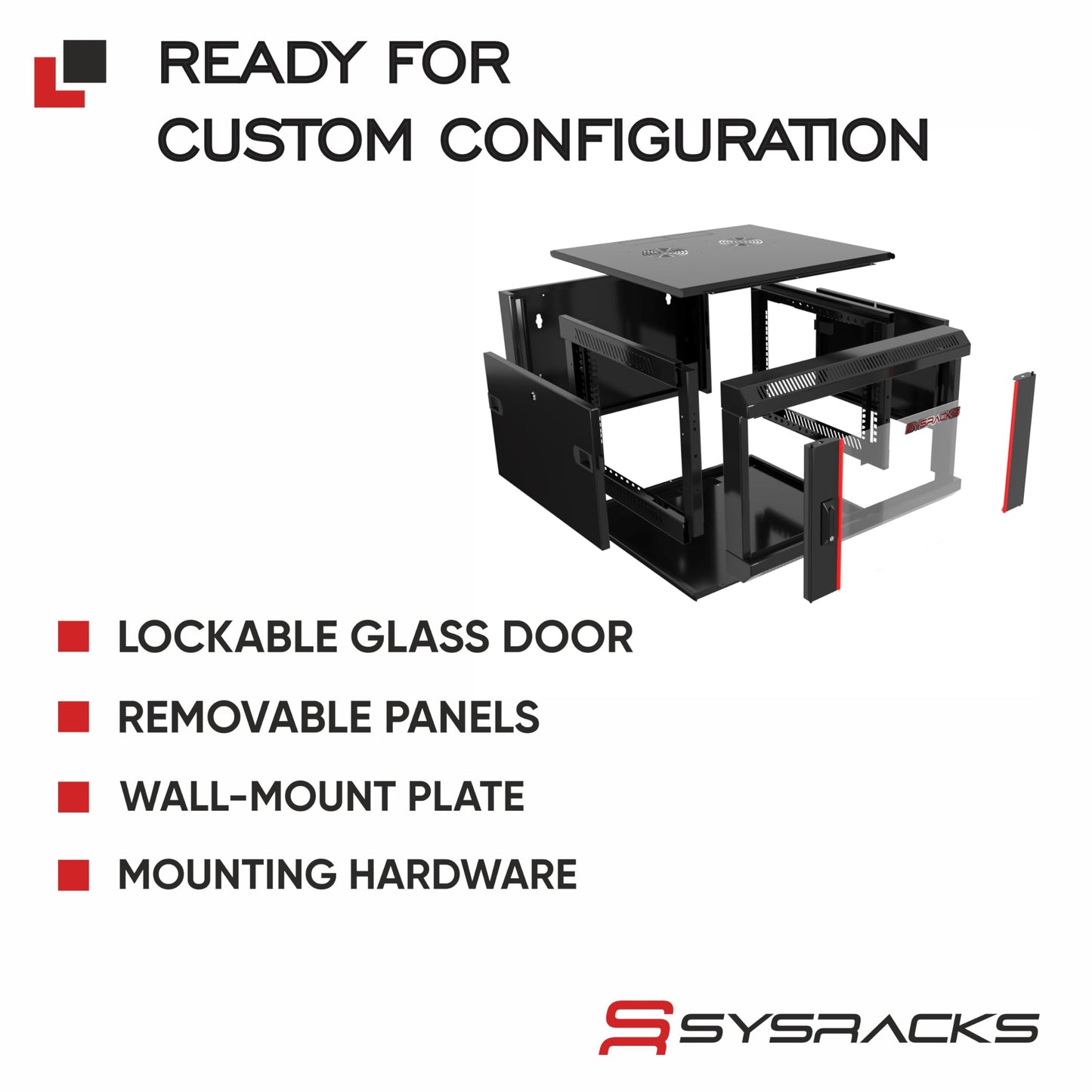 Sysracks 6U Wall Mount Server Rack Cabinet, 19” Network Enclosure, 24” Deep, Locking Glass Door, Custom-Ready IT Rack