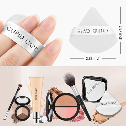 6 Pcs Triangle Powder Puff with 2 Travel Cases, Setting Powder Puffs for Face, Velour Makeup Puff for Loose Powder Body Powder, Blender Sponge Foundation Blending Sponges Beauty Tools