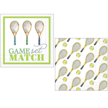 Tennis Themed Party Napkins- 40 Count | 2 packs of 20CT Beverage Napkins | Game Set Match & Tennis Designs, 5" x 5"