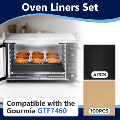 100PCS Parchment Paper for Gourmia Toaster Oven Air Fryer GTF7460 and 4PCS Oven Liners for Gourmia Toaster Oven, Airfryer Liner with Non-stick Coating