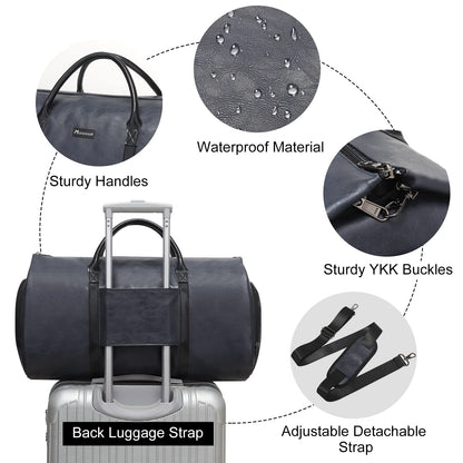 Modoker Convertible Leather Garment Bag, Carry on Garment Bags for Travel, Garment Duffel Bag, Gifts for Men Women Business Waterproof Suitcase Suit Travel Bags, Blue