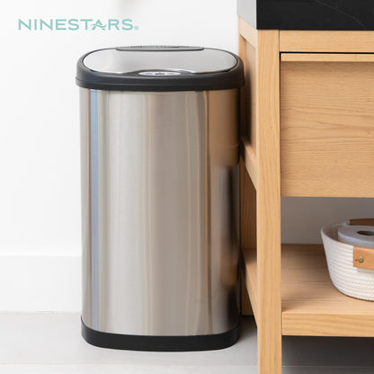 NINESTARS DZT-50-13 The Original Touchless Automatic Motion Sensor Trash Can, Black Top, 13.2 Gal. / 50 L, Stainless Steel